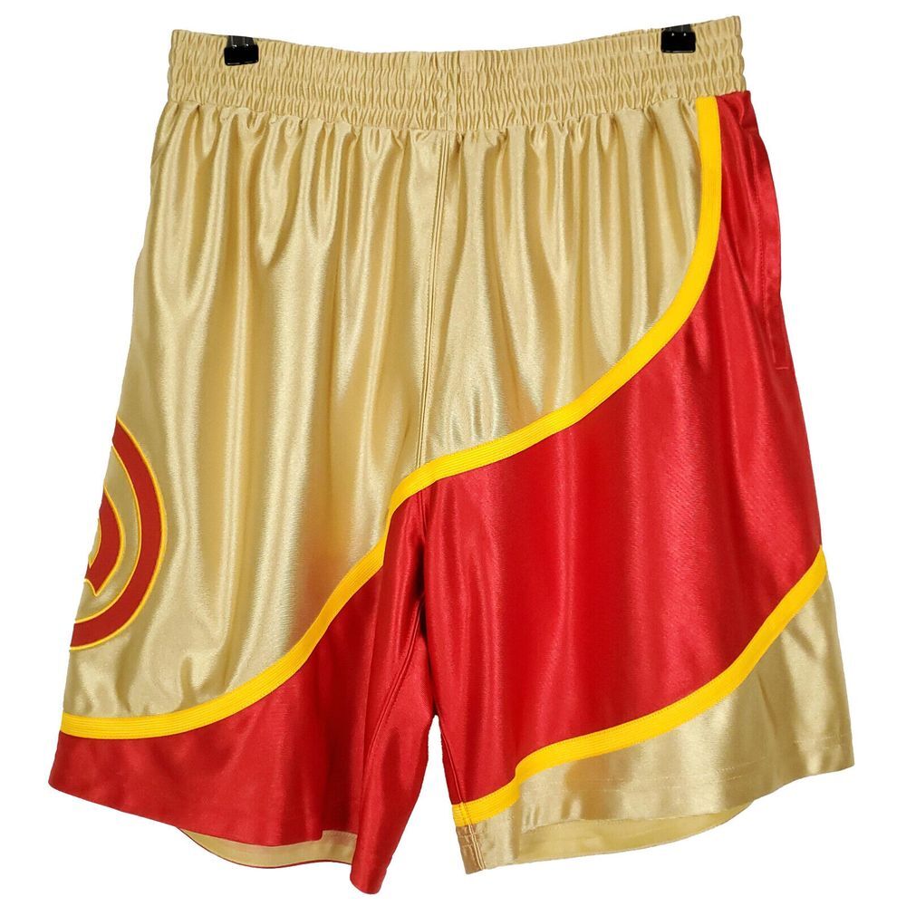 Atlanta Hawks Mitchell & Ness NBA L Large Jersey Shorts 75th Gold Red NWT